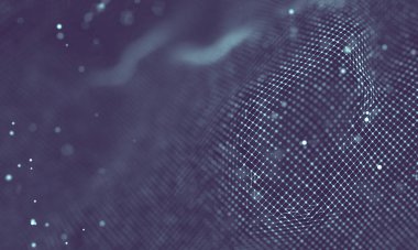 Veri teknolojisi soyut gelecek çizimi. Karanlık arka planda noktaları ve çizgileri birleştiren düşük polimerli bir şekil. 3 boyutlu görüntüleme. Büyük veri görselleştirmesi .