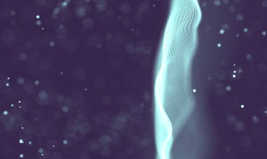 Veri teknolojisi soyut gelecek çizimi. Karanlık arka planda noktaları ve çizgileri birleştiren düşük polimerli bir şekil. 3 boyutlu görüntüleme. Büyük veri görselleştirmesi .