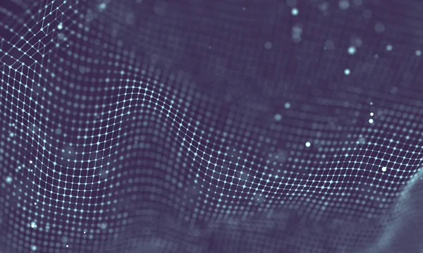 Veri teknolojisi soyut gelecek çizimi. Karanlık arka planda noktaları ve çizgileri birleştiren düşük polimerli bir şekil. 3 boyutlu görüntüleme. Büyük veri görselleştirmesi .