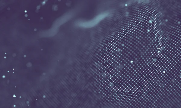 Veri teknolojisi soyut gelecek çizimi. Karanlık arka planda noktaları ve çizgileri birleştiren düşük polimerli bir şekil. 3 boyutlu görüntüleme. Büyük veri görselleştirmesi .