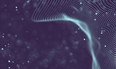 Veri teknolojisi soyut gelecek çizimi. Karanlık arka planda noktaları ve çizgileri birleştiren düşük polimerli bir şekil. 3 boyutlu görüntüleme. Büyük veri görselleştirmesi .