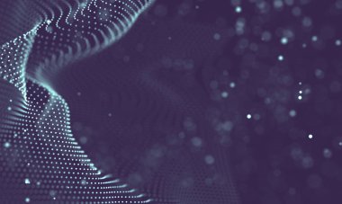 Veri teknolojisi soyut gelecek çizimi. Karanlık arka planda noktaları ve çizgileri birleştiren düşük polimerli bir şekil. 3 boyutlu görüntüleme. Büyük veri görselleştirmesi .