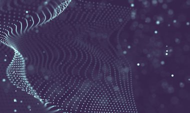 Veri teknolojisi soyut gelecek çizimi. Karanlık arka planda noktaları ve çizgileri birleştiren düşük polimerli bir şekil. 3 boyutlu görüntüleme. Büyük veri görselleştirmesi .