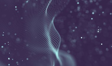 Veri teknolojisi soyut gelecek çizimi. Karanlık arka planda noktaları ve çizgileri birleştiren düşük polimerli bir şekil. 3 boyutlu görüntüleme. Büyük veri görselleştirmesi .