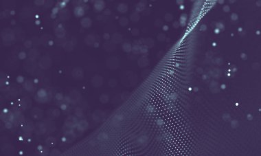 Veri teknolojisi soyut gelecek çizimi. Karanlık arka planda noktaları ve çizgileri birleştiren düşük polimerli bir şekil. 3 boyutlu görüntüleme. Büyük veri görselleştirmesi .