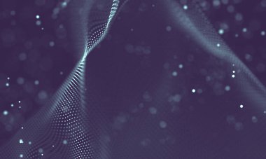 Veri teknolojisi soyut gelecek çizimi. Karanlık arka planda noktaları ve çizgileri birleştiren düşük polimerli bir şekil. 3 boyutlu görüntüleme. Büyük veri görselleştirmesi .