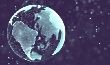 Veri teknolojisi soyut gelecek çizimi. Karanlık arka planda noktaları ve çizgileri birleştiren düşük polimerli bir şekil. 3 boyutlu görüntüleme. Büyük veri görselleştirmesi .