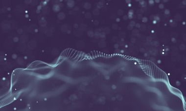 Veri teknolojisi soyut gelecek çizimi. Karanlık arka planda noktaları ve çizgileri birleştiren düşük polimerli bir şekil. 3 boyutlu görüntüleme. Büyük veri görselleştirmesi .