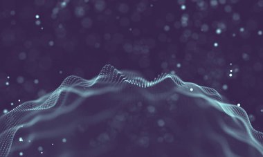 Veri teknolojisi soyut gelecek çizimi. Karanlık arka planda noktaları ve çizgileri birleştiren düşük polimerli bir şekil. 3 boyutlu görüntüleme. Büyük veri görselleştirmesi .