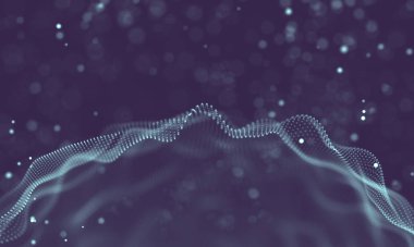 Veri teknolojisi soyut gelecek çizimi. Karanlık arka planda noktaları ve çizgileri birleştiren düşük polimerli bir şekil. 3 boyutlu görüntüleme. Büyük veri görselleştirmesi .