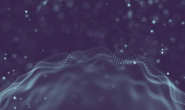 Veri teknolojisi soyut gelecek çizimi. Karanlık arka planda noktaları ve çizgileri birleştiren düşük polimerli bir şekil. 3 boyutlu görüntüleme. Büyük veri görselleştirmesi .