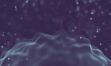 Veri teknolojisi soyut gelecek çizimi. Karanlık arka planda noktaları ve çizgileri birleştiren düşük polimerli bir şekil. 3 boyutlu görüntüleme. Büyük veri görselleştirmesi .