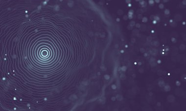 Veri teknolojisi soyut gelecek çizimi. Karanlık arka planda noktaları ve çizgileri birleştiren düşük polimerli bir şekil. 3 boyutlu görüntüleme. Büyük veri görselleştirmesi .