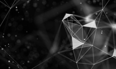 Veri teknolojisi soyut gelecek çizimi. Karanlık arka planda noktaları ve çizgileri birleştiren düşük polimerli bir şekil. 3 boyutlu görüntüleme. Büyük veri görselleştirmesi .