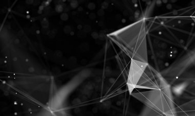 Veri teknolojisi soyut gelecek çizimi. Karanlık arka planda noktaları ve çizgileri birleştiren düşük polimerli bir şekil. 3 boyutlu görüntüleme. Büyük veri görselleştirmesi .