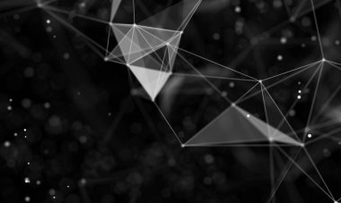 Veri teknolojisi soyut gelecek çizimi. Karanlık arka planda noktaları ve çizgileri birleştiren düşük polimerli bir şekil. 3 boyutlu görüntüleme. Büyük veri görselleştirmesi .