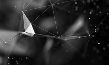 Veri teknolojisi soyut gelecek çizimi. Karanlık arka planda noktaları ve çizgileri birleştiren düşük polimerli bir şekil. 3 boyutlu görüntüleme. Büyük veri görselleştirmesi .