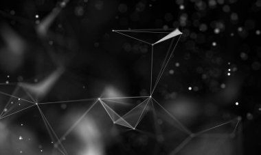 Veri teknolojisi soyut gelecek çizimi. Karanlık arka planda noktaları ve çizgileri birleştiren düşük polimerli bir şekil. 3 boyutlu görüntüleme. Büyük veri görselleştirmesi .
