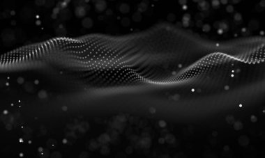 Veri teknolojisi soyut gelecek çizimi. Karanlık arka planda noktaları ve çizgileri birleştiren düşük polimerli bir şekil. 3 boyutlu görüntüleme. Büyük veri görselleştirmesi .