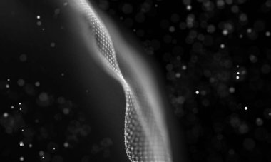 Veri teknolojisi soyut gelecek çizimi. Karanlık arka planda noktaları ve çizgileri birleştiren düşük polimerli bir şekil. 3 boyutlu görüntüleme. Büyük veri görselleştirmesi .