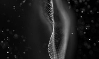 Veri teknolojisi soyut gelecek çizimi. Karanlık arka planda noktaları ve çizgileri birleştiren düşük polimerli bir şekil. 3 boyutlu görüntüleme. Büyük veri görselleştirmesi .