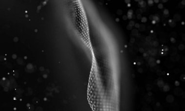 Veri teknolojisi soyut gelecek çizimi. Karanlık arka planda noktaları ve çizgileri birleştiren düşük polimerli bir şekil. 3 boyutlu görüntüleme. Büyük veri görselleştirmesi .