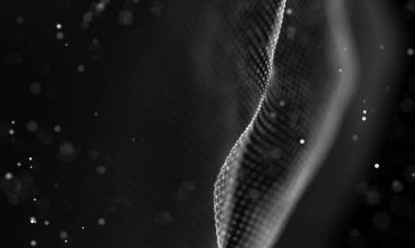 Veri teknolojisi soyut gelecek çizimi. Karanlık arka planda noktaları ve çizgileri birleştiren düşük polimerli bir şekil. 3 boyutlu görüntüleme. Büyük veri görselleştirmesi .