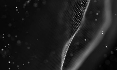 Veri teknolojisi soyut gelecek çizimi. Karanlık arka planda noktaları ve çizgileri birleştiren düşük polimerli bir şekil. 3 boyutlu görüntüleme. Büyük veri görselleştirmesi .