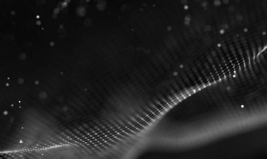 Veri teknolojisi soyut gelecek çizimi. Karanlık arka planda noktaları ve çizgileri birleştiren düşük polimerli bir şekil. 3 boyutlu görüntüleme. Büyük veri görselleştirmesi .