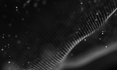 Veri teknolojisi soyut gelecek çizimi. Karanlık arka planda noktaları ve çizgileri birleştiren düşük polimerli bir şekil. 3 boyutlu görüntüleme. Büyük veri görselleştirmesi .