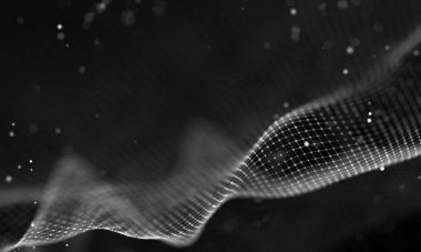 Veri teknolojisi soyut gelecek çizimi. Karanlık arka planda noktaları ve çizgileri birleştiren düşük polimerli bir şekil. 3 boyutlu görüntüleme. Büyük veri görselleştirmesi .