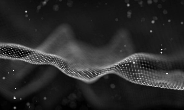 Абстрактная футуристическая иллюстрация технологии данных. Низкая форма поли с соединяющими точками и линиями на тёмном фоне. 3D рендеринг. Визуализация больших данных .