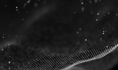 Veri teknolojisi soyut gelecek çizimi. Karanlık arka planda noktaları ve çizgileri birleştiren düşük polimerli bir şekil. 3 boyutlu görüntüleme. Büyük veri görselleştirmesi .