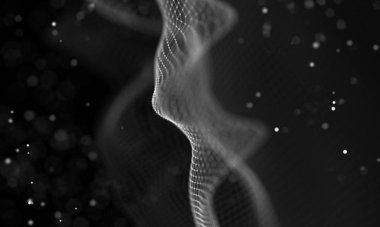 Veri teknolojisi soyut gelecek çizimi. Karanlık arka planda noktaları ve çizgileri birleştiren düşük polimerli bir şekil. 3 boyutlu görüntüleme. Büyük veri görselleştirmesi .