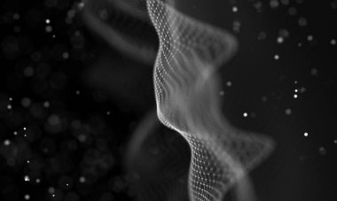 Veri teknolojisi soyut gelecek çizimi. Karanlık arka planda noktaları ve çizgileri birleştiren düşük polimerli bir şekil. 3 boyutlu görüntüleme. Büyük veri görselleştirmesi .