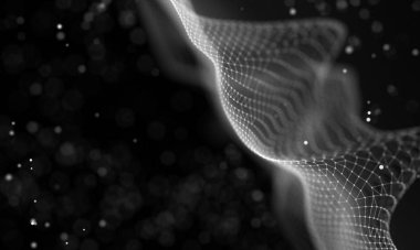 Veri teknolojisi soyut gelecek çizimi. Karanlık arka planda noktaları ve çizgileri birleştiren düşük polimerli bir şekil. 3 boyutlu görüntüleme. Büyük veri görselleştirmesi .