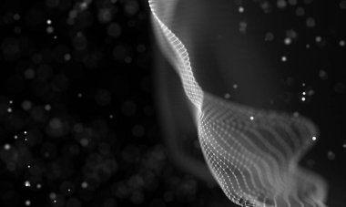 Veri teknolojisi soyut gelecek çizimi. Karanlık arka planda noktaları ve çizgileri birleştiren düşük polimerli bir şekil. 3 boyutlu görüntüleme. Büyük veri görselleştirmesi .