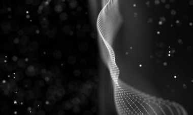 Veri teknolojisi soyut gelecek çizimi. Karanlık arka planda noktaları ve çizgileri birleştiren düşük polimerli bir şekil. 3 boyutlu görüntüleme. Büyük veri görselleştirmesi .