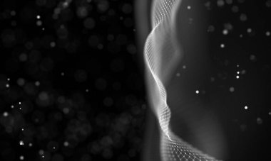 Veri teknolojisi soyut gelecek çizimi. Karanlık arka planda noktaları ve çizgileri birleştiren düşük polimerli bir şekil. 3 boyutlu görüntüleme. Büyük veri görselleştirmesi .