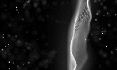 Veri teknolojisi soyut gelecek çizimi. Karanlık arka planda noktaları ve çizgileri birleştiren düşük polimerli bir şekil. 3 boyutlu görüntüleme. Büyük veri görselleştirmesi .