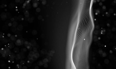 Veri teknolojisi soyut gelecek çizimi. Karanlık arka planda noktaları ve çizgileri birleştiren düşük polimerli bir şekil. 3 boyutlu görüntüleme. Büyük veri görselleştirmesi .