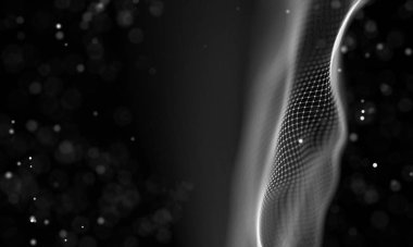 Veri teknolojisi soyut gelecek çizimi. Karanlık arka planda noktaları ve çizgileri birleştiren düşük polimerli bir şekil. 3 boyutlu görüntüleme. Büyük veri görselleştirmesi .