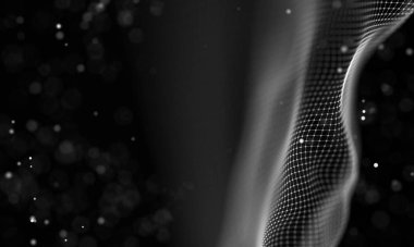 Veri teknolojisi soyut gelecek çizimi. Karanlık arka planda noktaları ve çizgileri birleştiren düşük polimerli bir şekil. 3 boyutlu görüntüleme. Büyük veri görselleştirmesi .