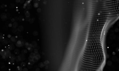 Veri teknolojisi soyut gelecek çizimi. Karanlık arka planda noktaları ve çizgileri birleştiren düşük polimerli bir şekil. 3 boyutlu görüntüleme. Büyük veri görselleştirmesi .