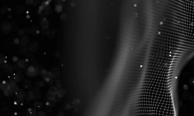 Veri teknolojisi soyut gelecek çizimi. Karanlık arka planda noktaları ve çizgileri birleştiren düşük polimerli bir şekil. 3 boyutlu görüntüleme. Büyük veri görselleştirmesi .
