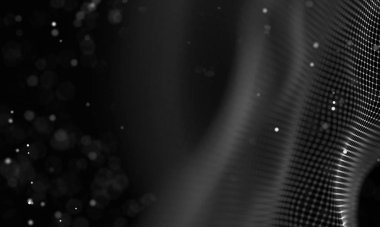 Veri teknolojisi soyut gelecek çizimi. Karanlık arka planda noktaları ve çizgileri birleştiren düşük polimerli bir şekil. 3 boyutlu görüntüleme. Büyük veri görselleştirmesi .