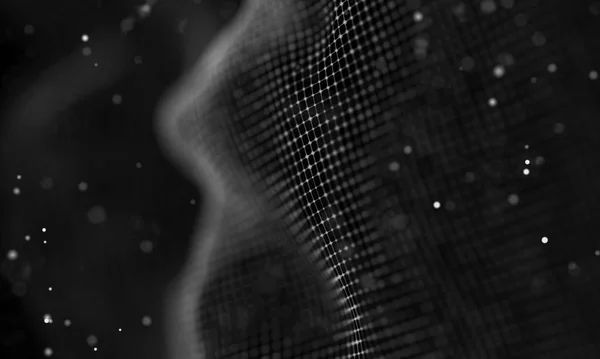 Illustrazione futuristica astratta della tecnologia dei dati. Bassa forma poli con punti di collegamento e linee su sfondo scuro. rendering 3D. Visualizzazione Big Data . — Foto Stock