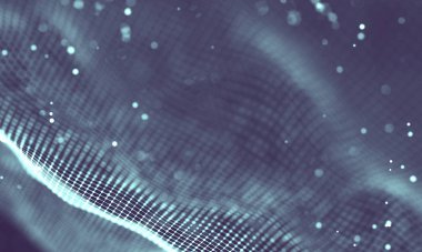 Veri teknolojisi soyut gelecek çizimi. Karanlık arka planda noktaları ve çizgileri birleştiren düşük polimerli bir şekil. 3 boyutlu görüntüleme. Büyük veri görselleştirmesi .