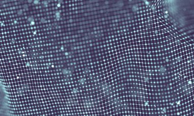 Veri teknolojisi soyut gelecek çizimi. Karanlık arka planda noktaları ve çizgileri birleştiren düşük polimerli bir şekil. 3 boyutlu görüntüleme. Büyük veri görselleştirmesi .