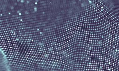 Veri teknolojisi soyut gelecek çizimi. Karanlık arka planda noktaları ve çizgileri birleştiren düşük polimerli bir şekil. 3 boyutlu görüntüleme. Büyük veri görselleştirmesi .